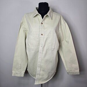 Shein Mens Button Down Denim Long Sleeves Khaki Shirt Size M